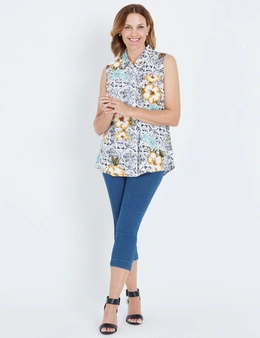 Millers Multi Tile Print Sleeveless Rayon Shirt
