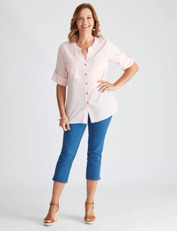 Millers Woven Collarless Cotton Blouse | Crossroads