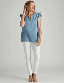 Millers Extended Frill Sleeve Cotton Chambray Blouse