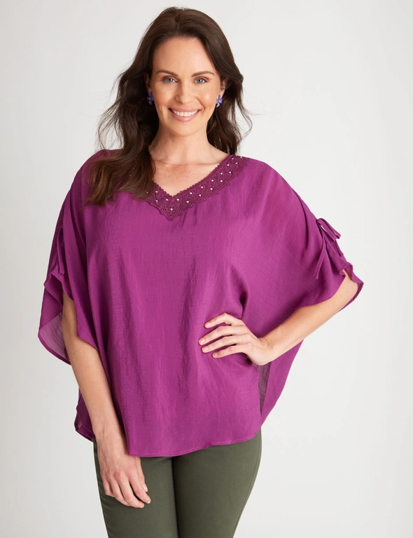 Millers Extended Sleeve Lace Trim Overlay Top, hi-res image number null