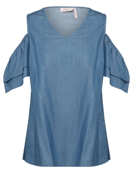 Millers Short Sleeve Cold Shoulder Chambray Frill Blouse
