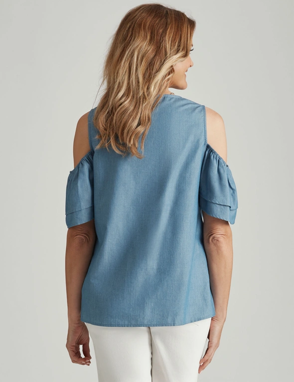 Millers Short Sleeve Cold Shoulder Chambray Frill Blouse, hi-res image number null