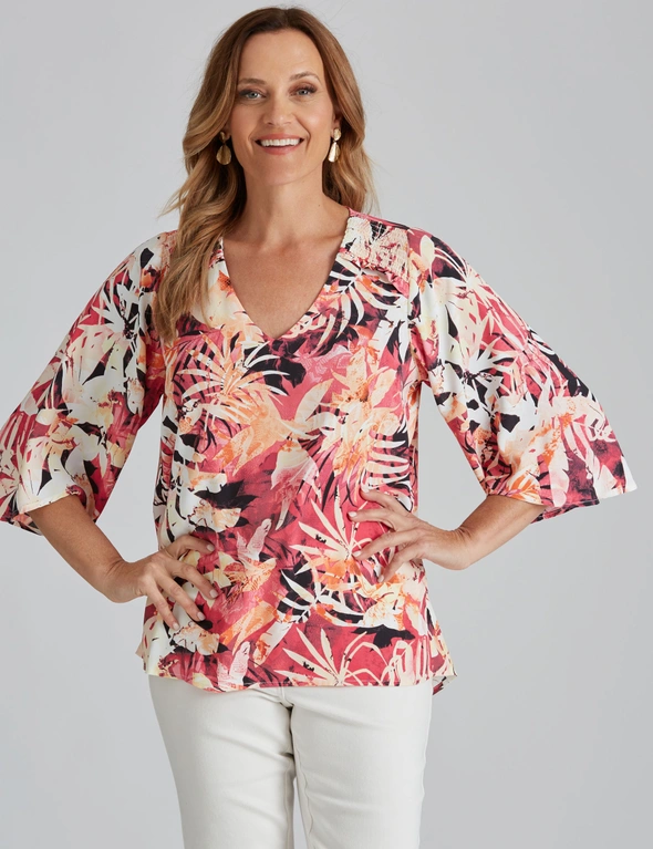Millers 3/4 Flare Sleeve Tropical Blouse, hi-res image number null