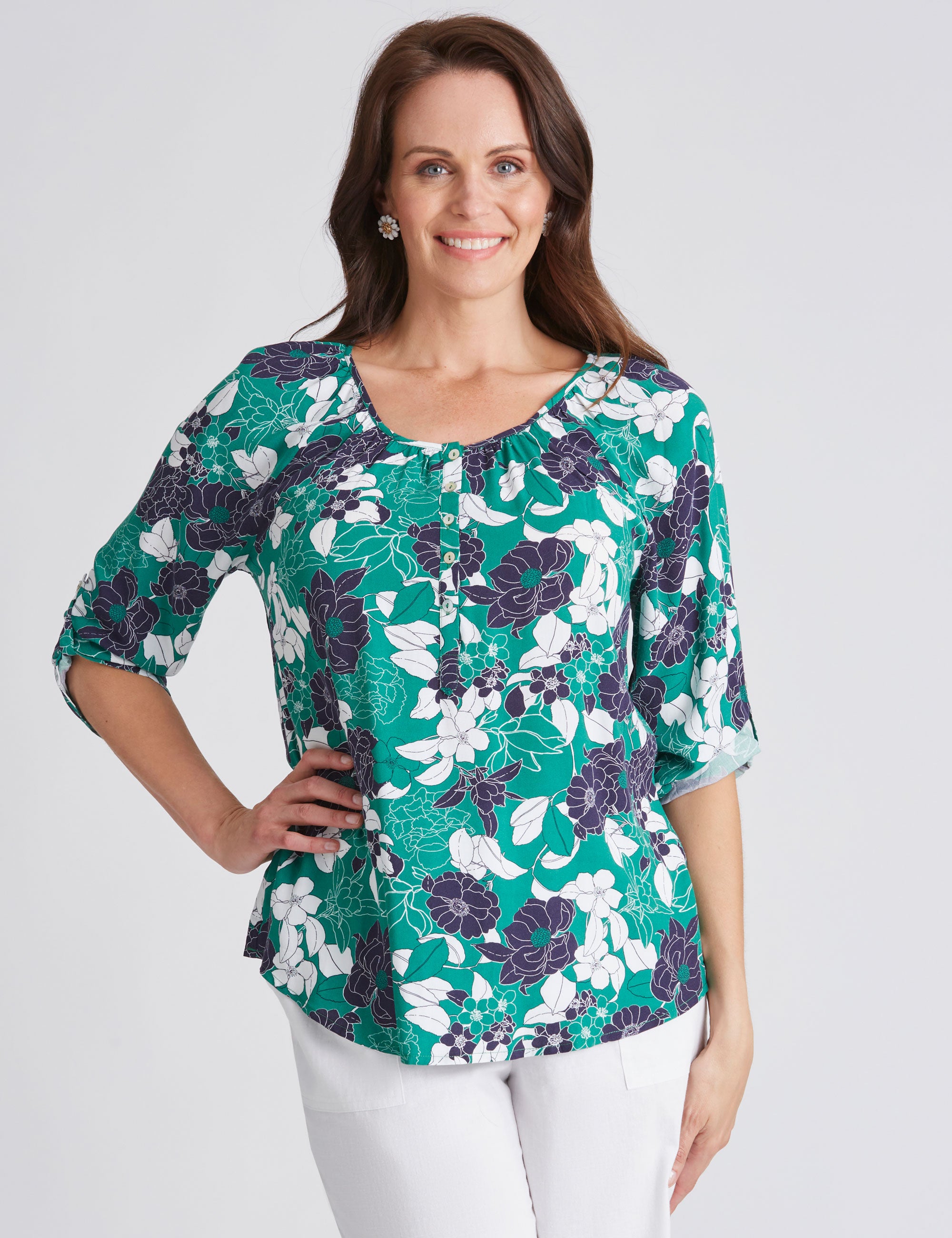 Millers Elbow Sleeve Half Placket Blouse | Crossroads