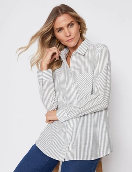 Millers Long Roll Sleeve Stripe Cotton Shirt