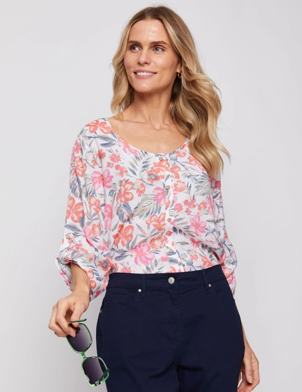 Millers 3/4 Sleeve Button Through Print Blouse, hi-res image number null