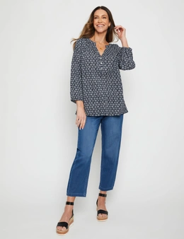 Millers 3/4 Sleeve Double Cheesecloth Print Blouse