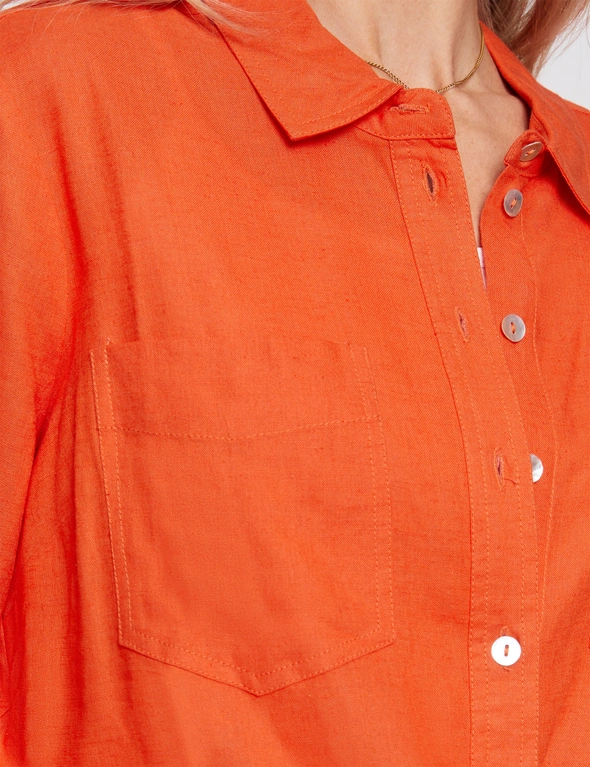 3/4 Roll Sleeve Linen Blend Shirt, hi-res image number null