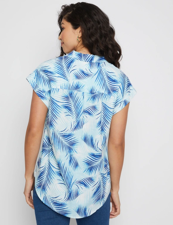 Extended Sleeve Linen Blend Print Shirt, hi-res image number null