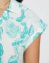 Extended Sleeve Linen Blend Print Shirt, hi-res