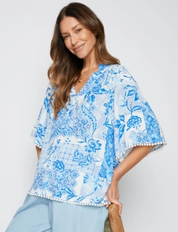 Millers Elbow Sleeve Lace Trim Print Blouse