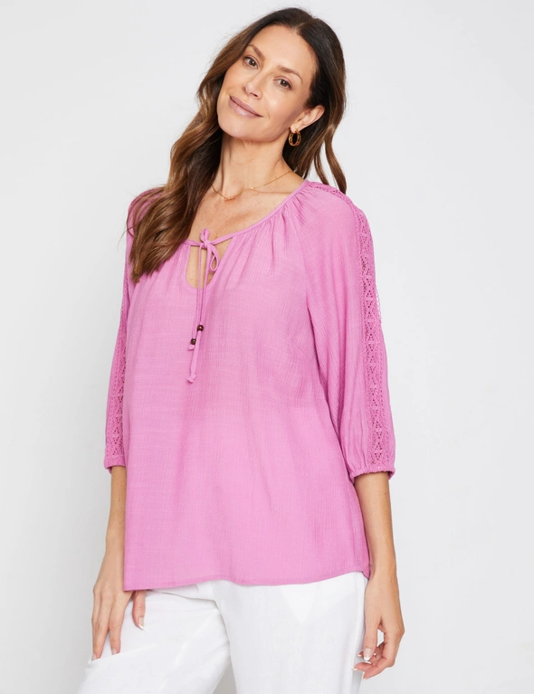 Millers 3/4 Sleeve Lace Insert Blouse | Millers
