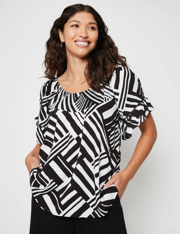 Millers Short Sleeve Tiered Geo Blouse, hi-res image number null