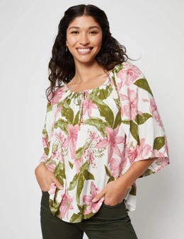 Millers Elbow Sleeve Gathered Neck Blouse