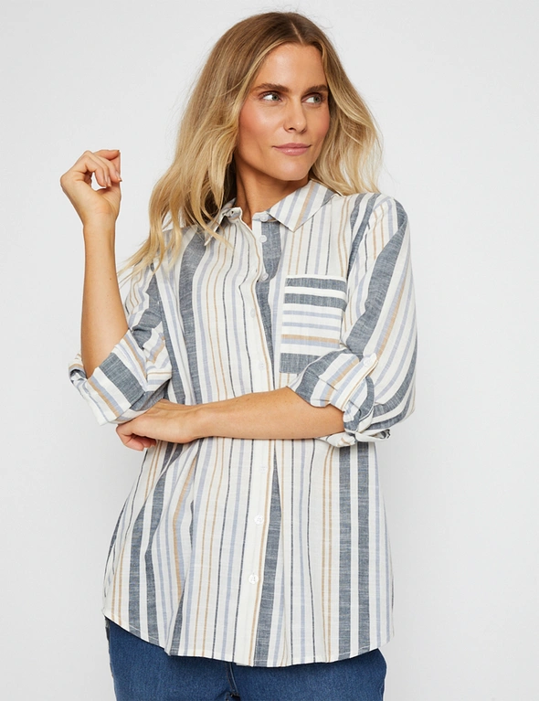 Millers Long Roll to 3/4 Sleeve Stripe Shirt, hi-res image number null