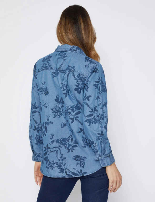Millers Long Roll Sleeve Chambray Print Shirt, hi-res image number null
