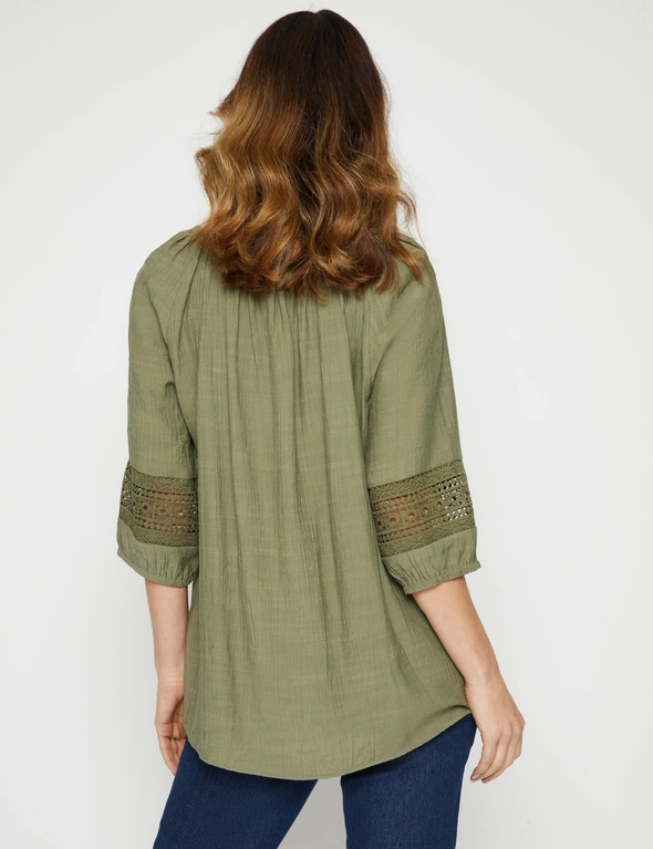 Millers 3/4 Sleeve Lace Insert Blouse, hi-res image number null