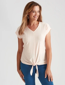Millers Ended Sleeve Knitwear Broidery with Tie Front Top
