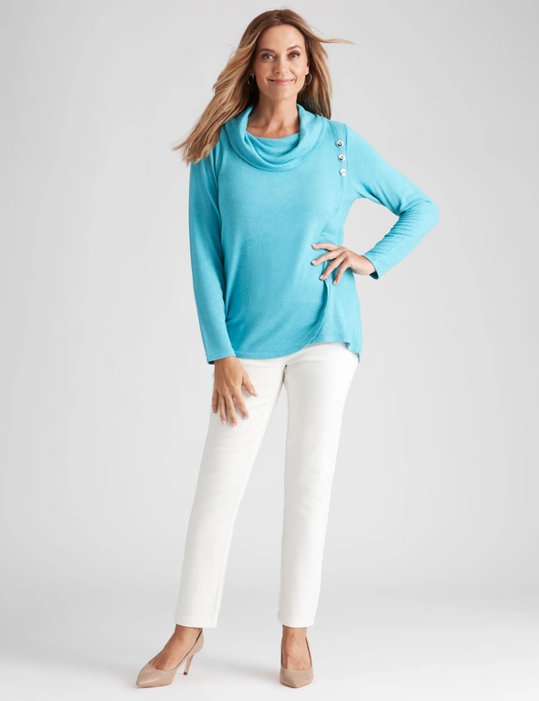 Millers Long Sleeve Brushed Cowl Neck with Button Top | Crossroads