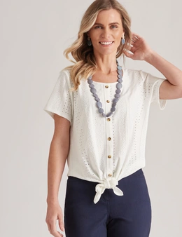 Millers Short Sleeve Knitwear Broidery Top with Tie Front