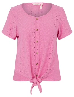 Millers Short Sleeve Knitwear Broidery Top with Tie Front