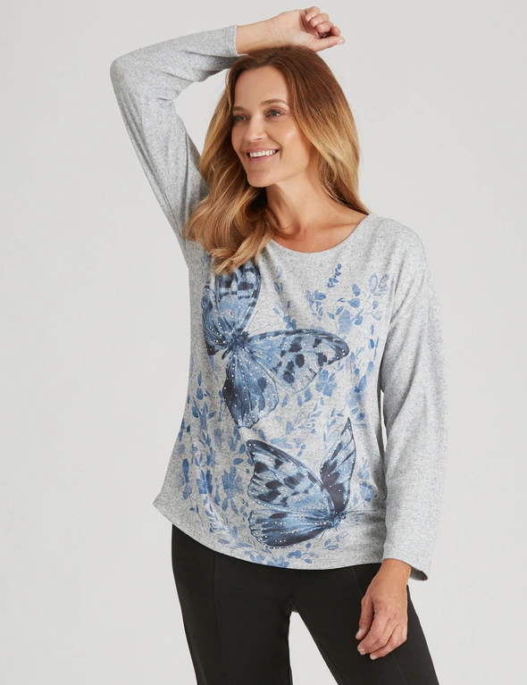 Millers Long Sleeve Placement Print Brushed Top, hi-res image number null