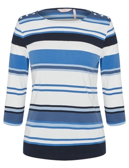 Millers 3/4 Sleeve Stripe T-Shirt with Shoulder Button Detail