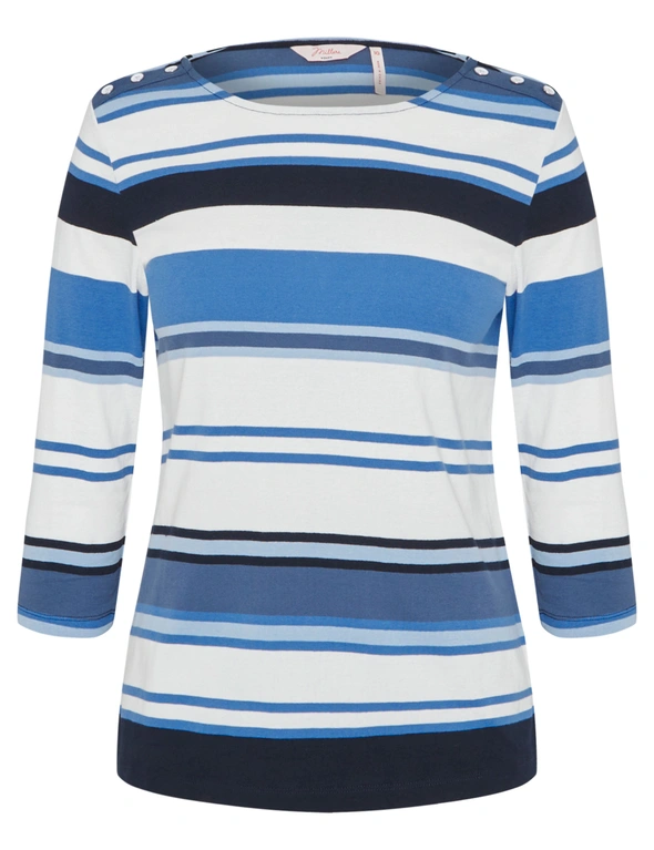 Millers 3/4 Sleeve Stripe T-Shirt with Shoulder Button Detail, hi-res image number null