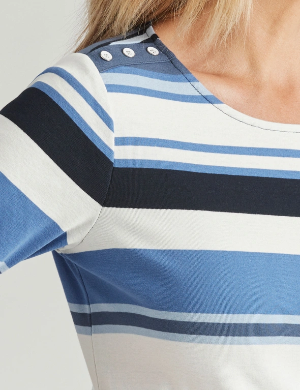 Millers 3/4 Sleeve Stripe T-Shirt with Shoulder Button Detail, hi-res image number null