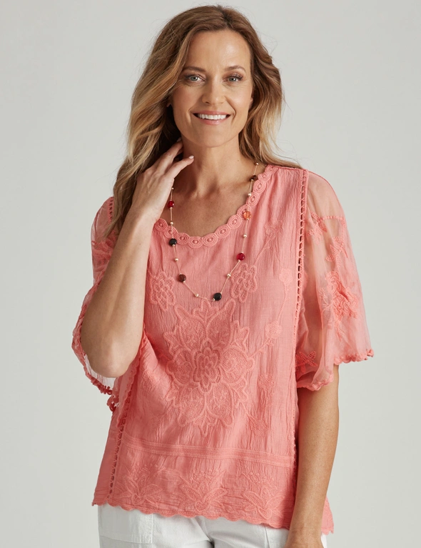 Millers Extended Sleeve Embroidered Woven Top, hi-res image number null