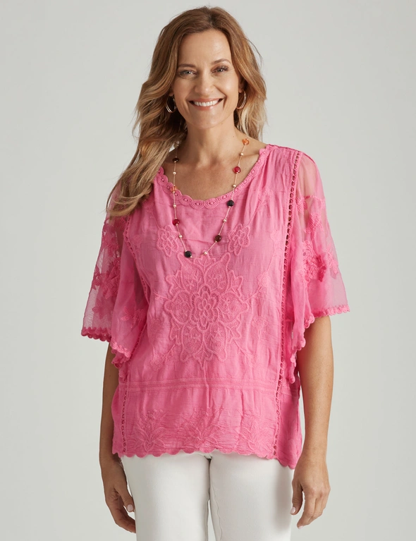 Millers Extended Sleeve Embroidered Woven Top | Millers