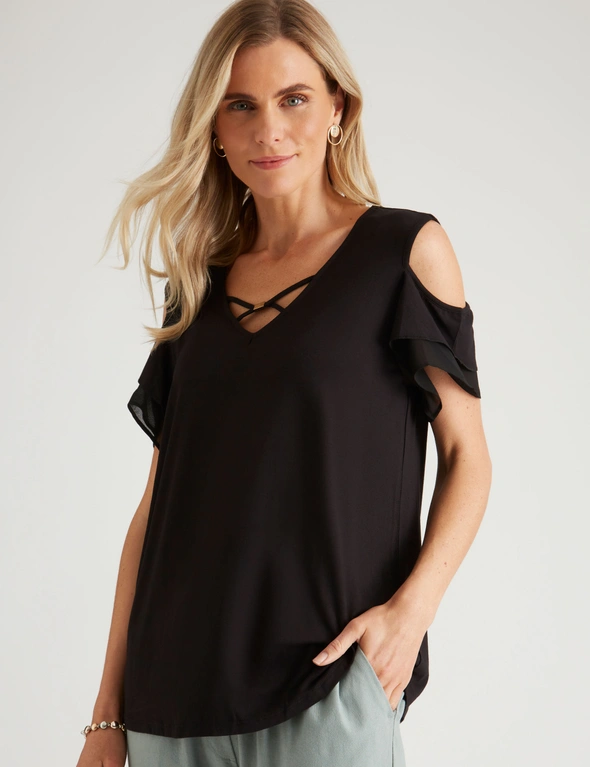 Millers Short Sleeve Cold Shoulder Top with Frill Sleeve, hi-res image number null