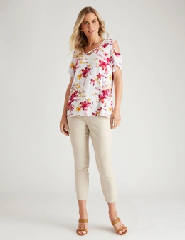 Millers Short Sleeve Printed Cold Shoulder Top with Frill Sleeve