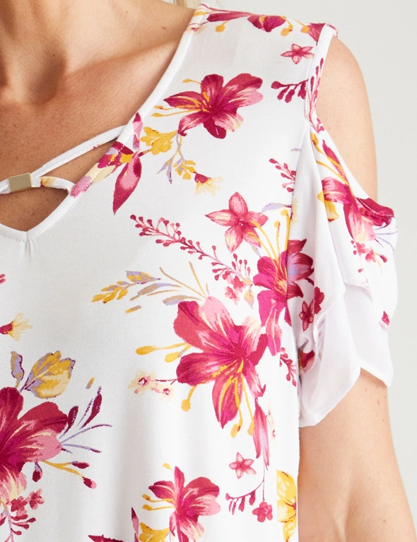 Millers Short Sleeve Printed Cold Shoulder Top with Frill Sleeve, hi-res image number null
