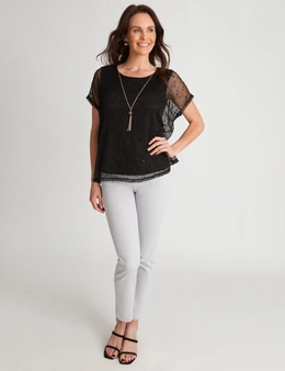 Millers Extended Sleeve Popcorn Knit Top with Necklace