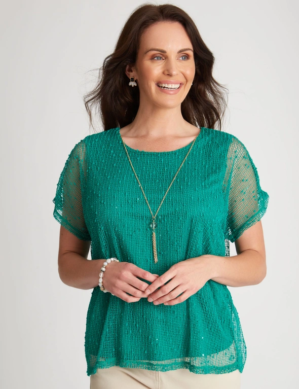 Millers Extended Sleeve Popcorn Knit Top with Necklace, hi-res image number null