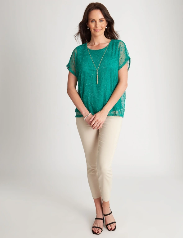Millers Extended Sleeve Popcorn Knit Top with Necklace, hi-res image number null