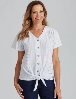 Millers Knitwear Broidery Tie Front Top