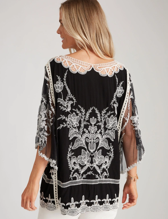 Millers Extended Sleeve Embroidered Woven Top with Neck Trim, hi-res image number null