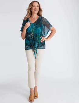 Millers Mesh Overlay Top with Tie Front and Necklace