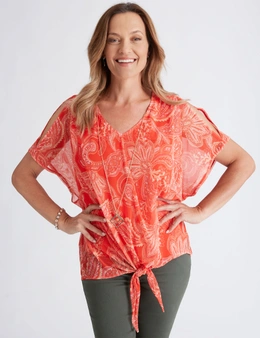 Millers Mesh Overlay Top with Tie Front and Necklace