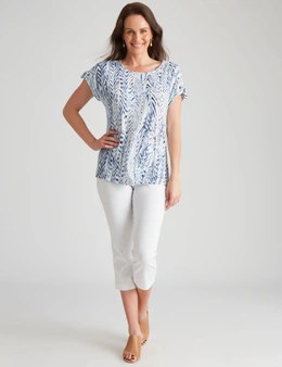 Millers Extended Sleeve Printed Cold Shoulder Top with Tie Detail