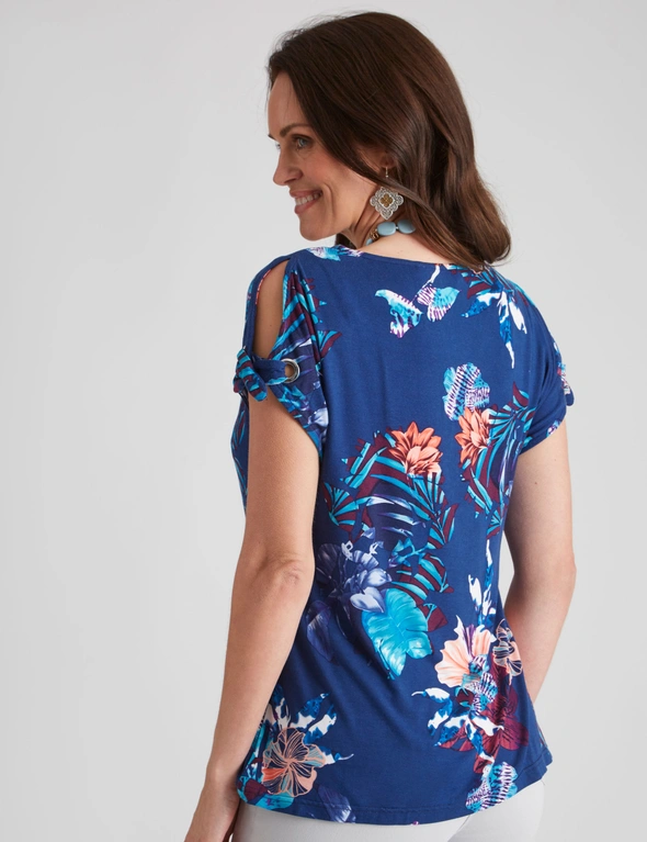 Millers Extended Sleeve Printed Cold Shoulder Top with Tie Detail, hi-res image number null