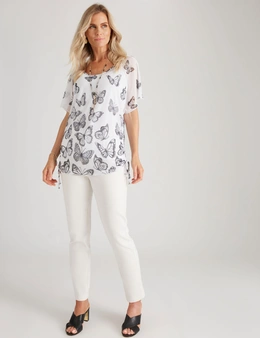 Millers Extended Sleeve Printed Mesh Scoop Neck with Gathered Sides
