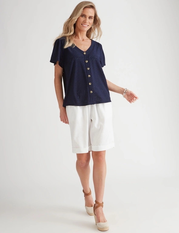 Millers Knit Broidery Top with Frill Sleeve, hi-res image number null