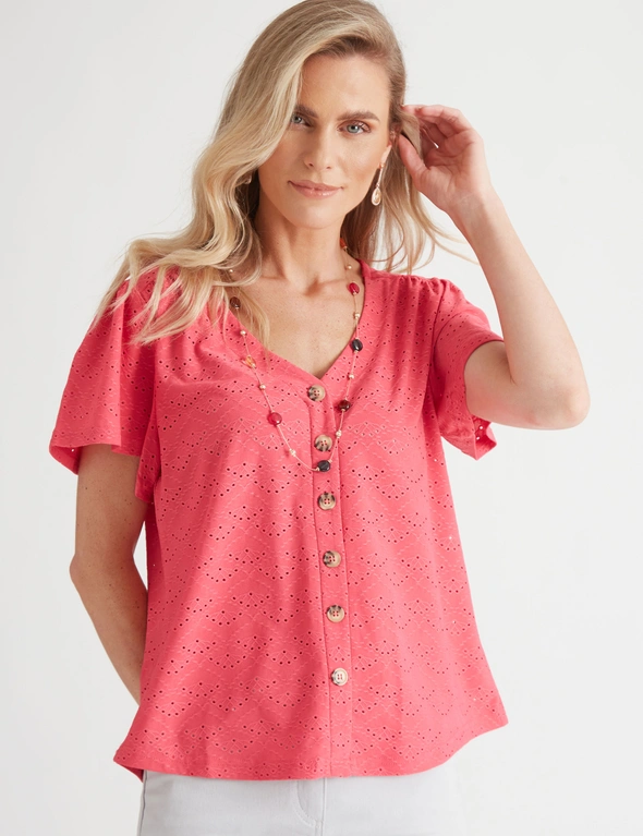 Millers Knit Broidery Top with Frill Sleeve, hi-res image number null
