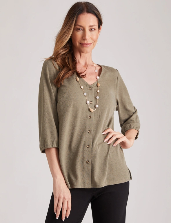Millers 3/4 Sleeve Textured Top with Buttons, hi-res image number null