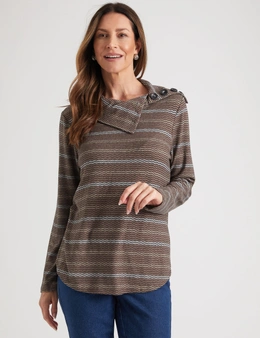 Millers Long Sleeve Brushed Split Neck with Button Detail