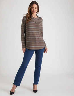 Millers Long Sleeve Brushed Split Neck with Button Detail