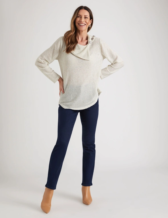 Millers Long Sleeve Textured Brushed Split Neck with Button Detail, hi-res image number null